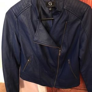 Beautiful Navy Blue Faux Leather Jacket